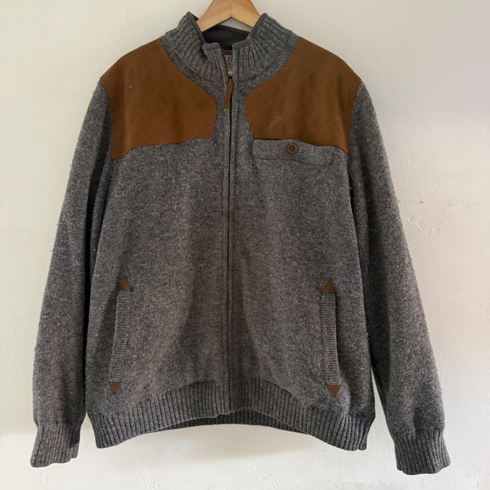 Duluth Trading Co Shetland Wool Windproof Full Zip Sweater Jacket XLarge Gray